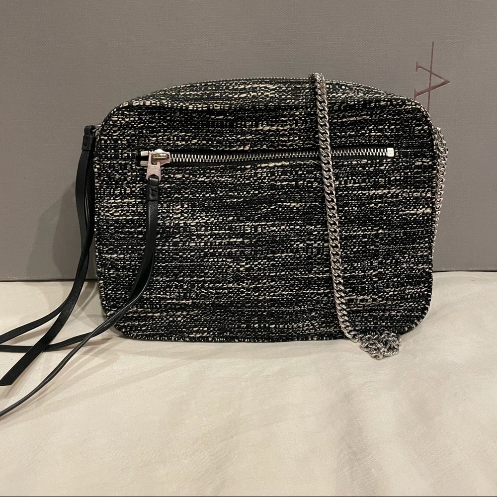 All Saints Tweed Fleur De lis Crossbody Bag Silver